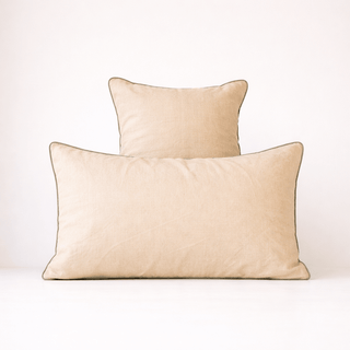 Brazilian Sand Linen Pillowcase with Sage Piping Set of 2 - Linen Tales Global 