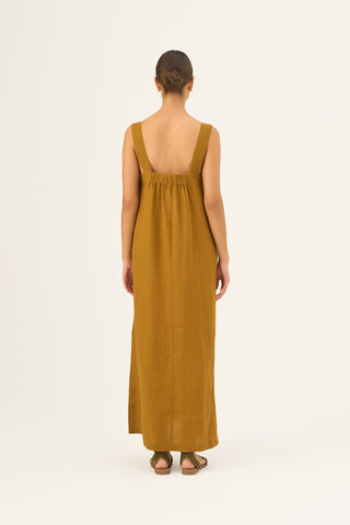Bronze Linen Fugue Dress - Linen Tales Global 5