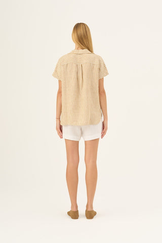 Bronze White Stripes Linen Melody Shirt - Linen Tales Global 