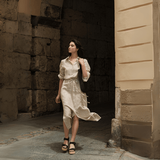 Bronze White Stripes Linen Rhapsody Dress - Linen Tales 6