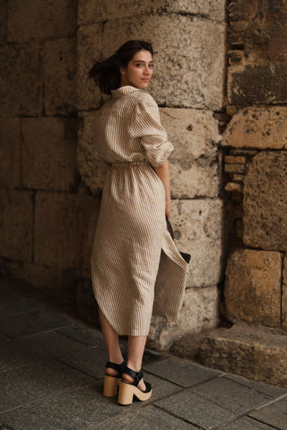 Bronze White Stripes Linen Rhapsody Dress - Linen Tales 8
