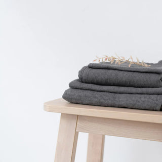 Charcoal Linen Fine Waffle Towel - Linen Tales 