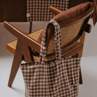 Chocolate Gingham Linen Big Bag - Linen Tales Global 1
