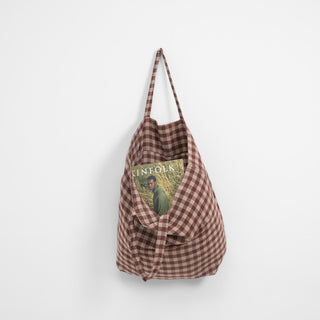 Chocolate Gingham Linen Big Bag - Linen Tales Global 3