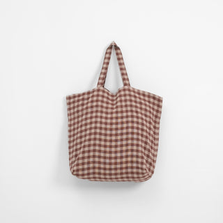 Chocolate Gingham Linen Big Bag - Linen Tales Global 2