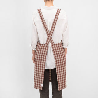 Chocolate Gingham Linen Crossback Apron - Linen Tales Global 3