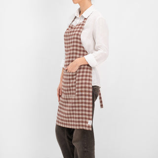 Chocolate Gingham Linen Daily Apron - Linen Tales Global 
