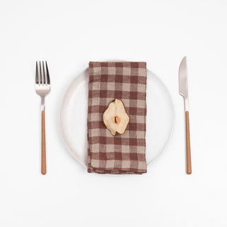 Chocolate Gingham Linen Napkins Set of 2 - Linen Tales Global 