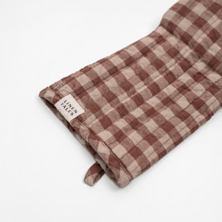 Chocolate Gingham Linen Oven Mitt - Linen Tales Global 