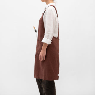 Chocolate Linen Crossback Apron - Linen Tales Global 