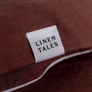 Chocolate Linen Pillowcase with White Piping Set of 2 - Linen Tales Global 4