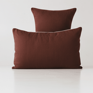 Chocolate Linen Pillowcase with White Piping Set of 2 - Linen Tales Global 