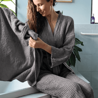 Dark Grey Bathrobe & Towel Bundle - Linen Tales 1