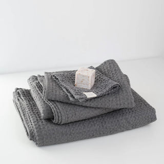 Dark Grey Linen & Cotton Honeycomb Waffle Towel - Linen Tales 