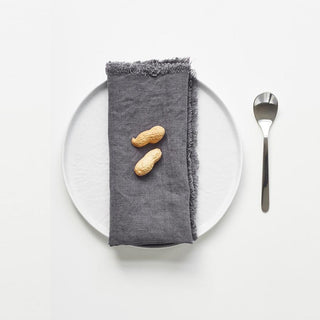 Dark Grey Linen Napkins with Fringes Set of 2 - Linen Tales 1