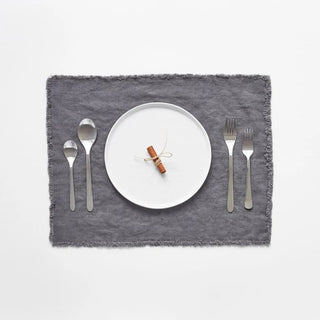 Dark Grey Linen Placemat with Fringes - Linen Tales 
