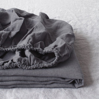Dark Grey Linen Fitted Sheet - Linen Tales 