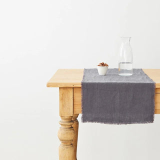 Dark Grey Linen Table Runner with Fringes - Linen Tales 
