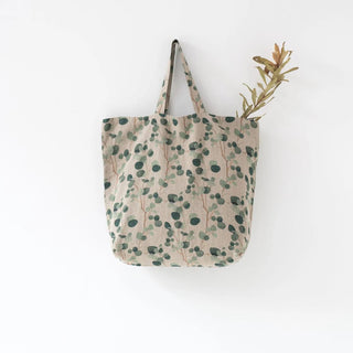 Eucalyptus on Natural Linen Big Bag - Linen Tales 