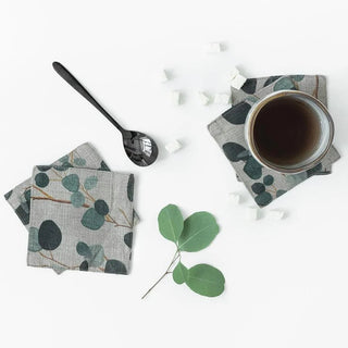Eucalyptus on Natural Linen Coasters Set of 4 - Linen Tales 