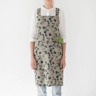 Eucalyptus on Natural Linen Crossback Apron - Linen Tales 