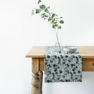 Eucalyptus on Natural Linen Table Runner - Linen Tales 