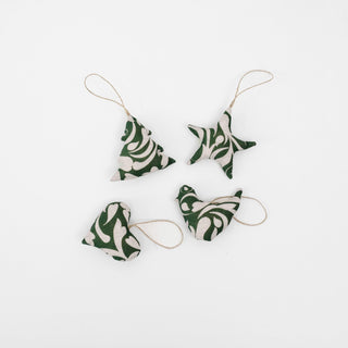 Evergreen Damask Christmas Tree Decorations Set of 4 - Linen Tales Global 1