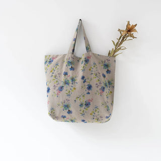 Flowers on Natural Linen Big Bag - Linen Tales 