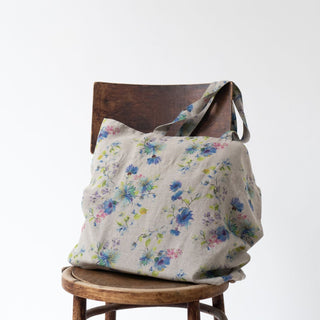 Flowers on Natural Linen Big Bag - Linen Tales 