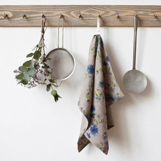 Flowers on Natural Linen Kitchen Towel - Linen Tales 
