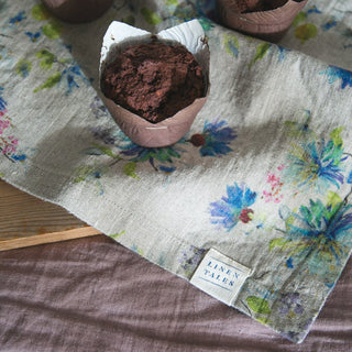 Flowers on Natural Linen Napkins Set of 2 - Linen Tales 