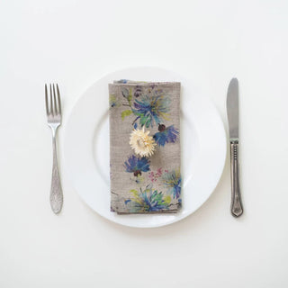 Flowers on Natural Linen Napkins Set of 2 - Linen Tales 