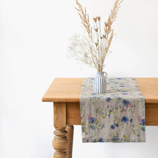 Flowers on Natural Linen Table Runner - Linen Tales 