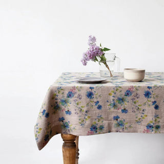 Flowers on Natural Linen Tablecloth - Linen Tales 