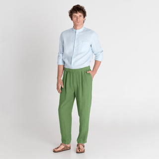 Foliage Green Linen Acorn Trousers - Linen Tales 