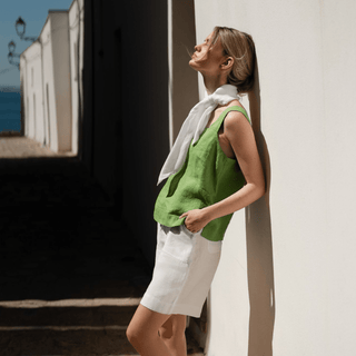 Foliage Green Linen Polka Top - Linen Tales 