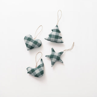 Forest Green Gingham Christmas Tree Decorations Set of 4 - Linen Tales Global 1