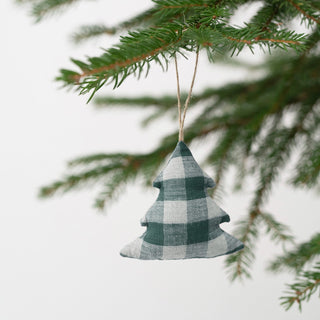 Forest Green Gingham Christmas Tree Decorations Set of 4 - Linen Tales Global 2