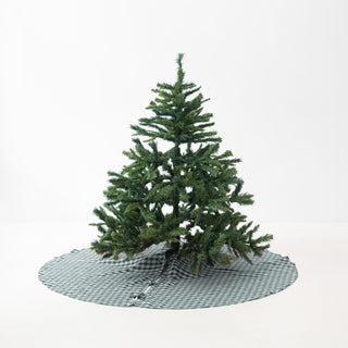 Forest Green Gingham Linen Christmas Tree Skirt - Linen Tales Global 1