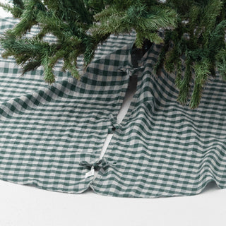 Forest Green Gingham Linen Christmas Tree Skirt - Linen Tales Global 2