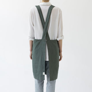 Forest Green Linen Crossback Apron - Linen Tales 3