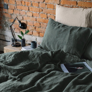 Forest Green Linen Duvet Cover Set - Linen Tales 