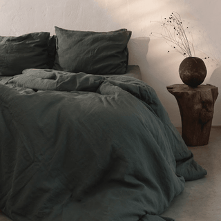 Forest Green Linen Duvet Cover Set - Linen Tales 