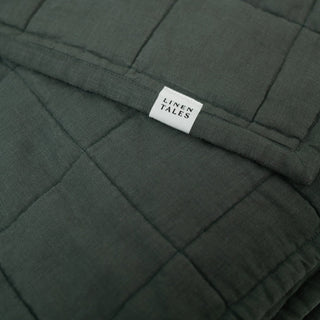 Forest Green Linen Quilted Blanket - Linen Tales 