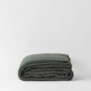 Forest Green Linen Quilted Blanket - Linen Tales 