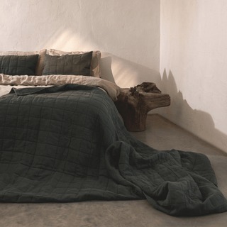 Forest Green Linen Quilted Blanket - Linen Tales 