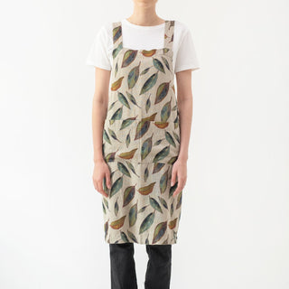 Golden Fall on Natural Linen Crossback Apron - Linen Tales 