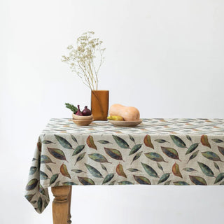 Golden Fall on Natural Linen Tablecloth - Linen Tales 