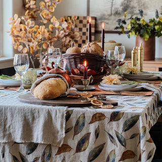 Golden Fall on Natural Linen Tablecloth - Linen Tales 