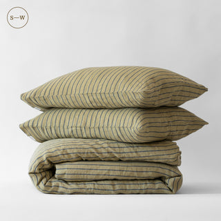 Green Blue Stripe Linen Duvet Cover Set - Linen Tales 3
